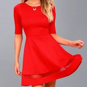 NWT Lulu's Sheer Factor Red Mesh Skater Dress